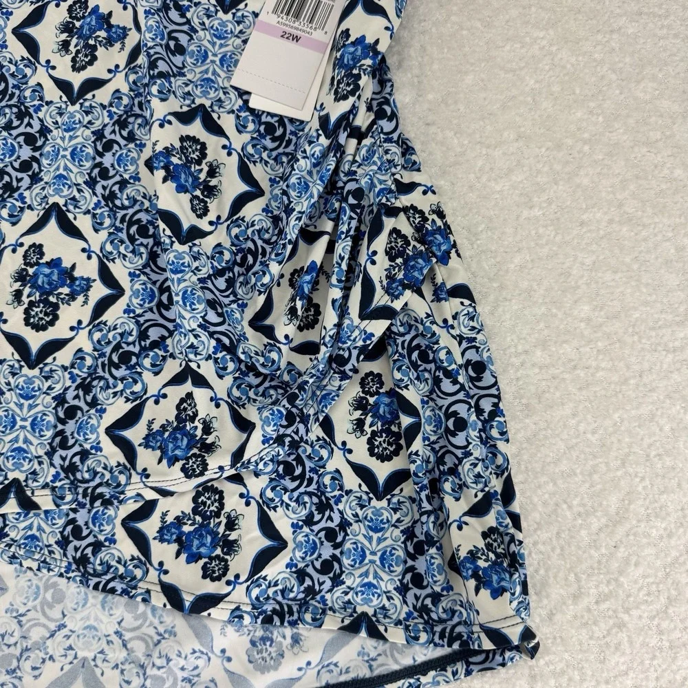 Jantzen‎ Wrap Front Printed Swim Over Skirt Cover Up 22W Blue Ceramic